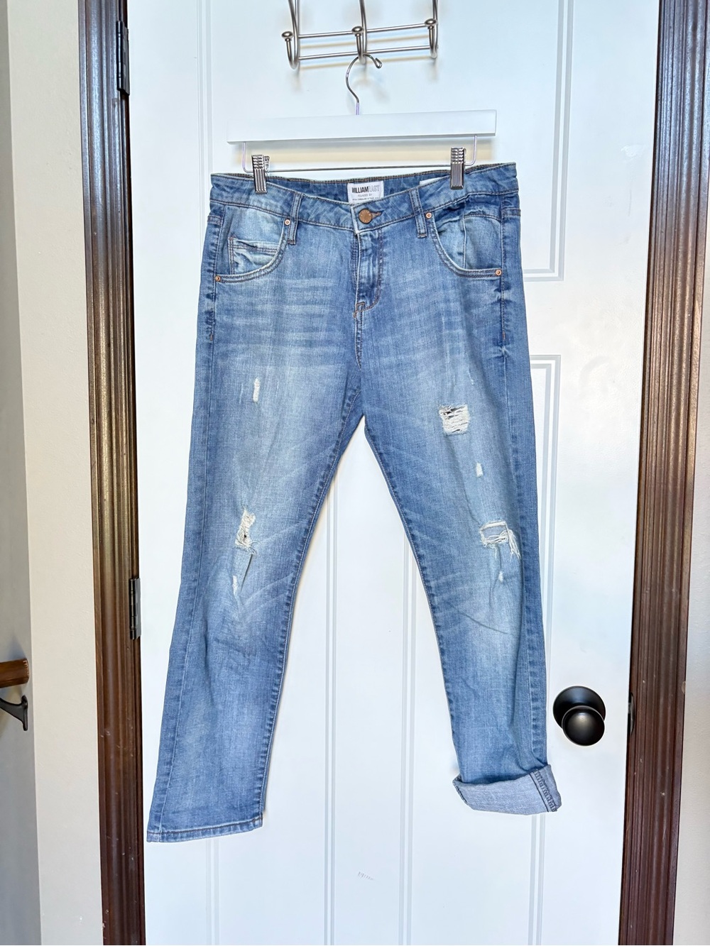 William Rast Distressed Light Wash Slim Boy Boyfriend Jeans Cuffed Size 28